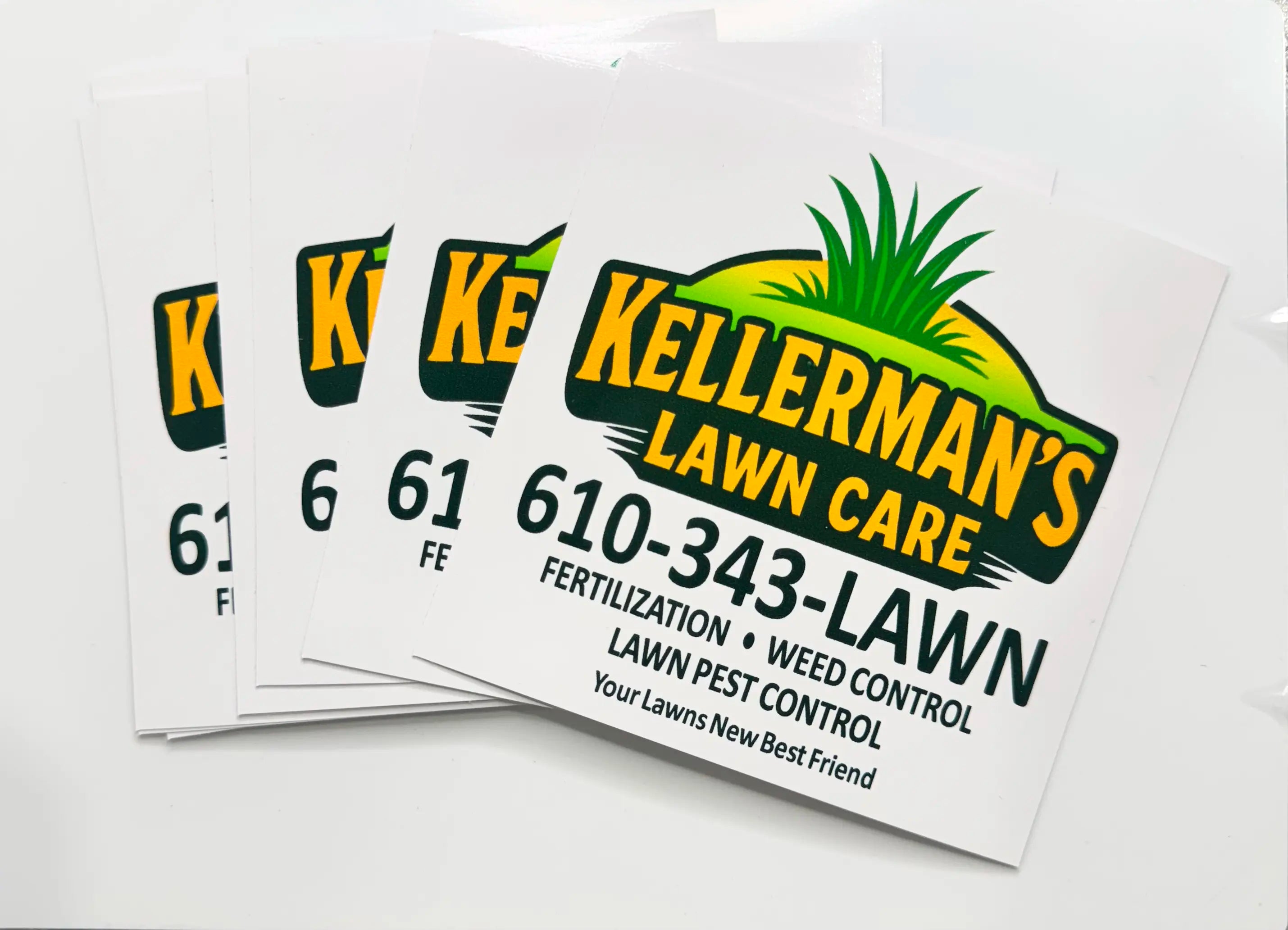kellermans lawn care logo stickers fanned out
