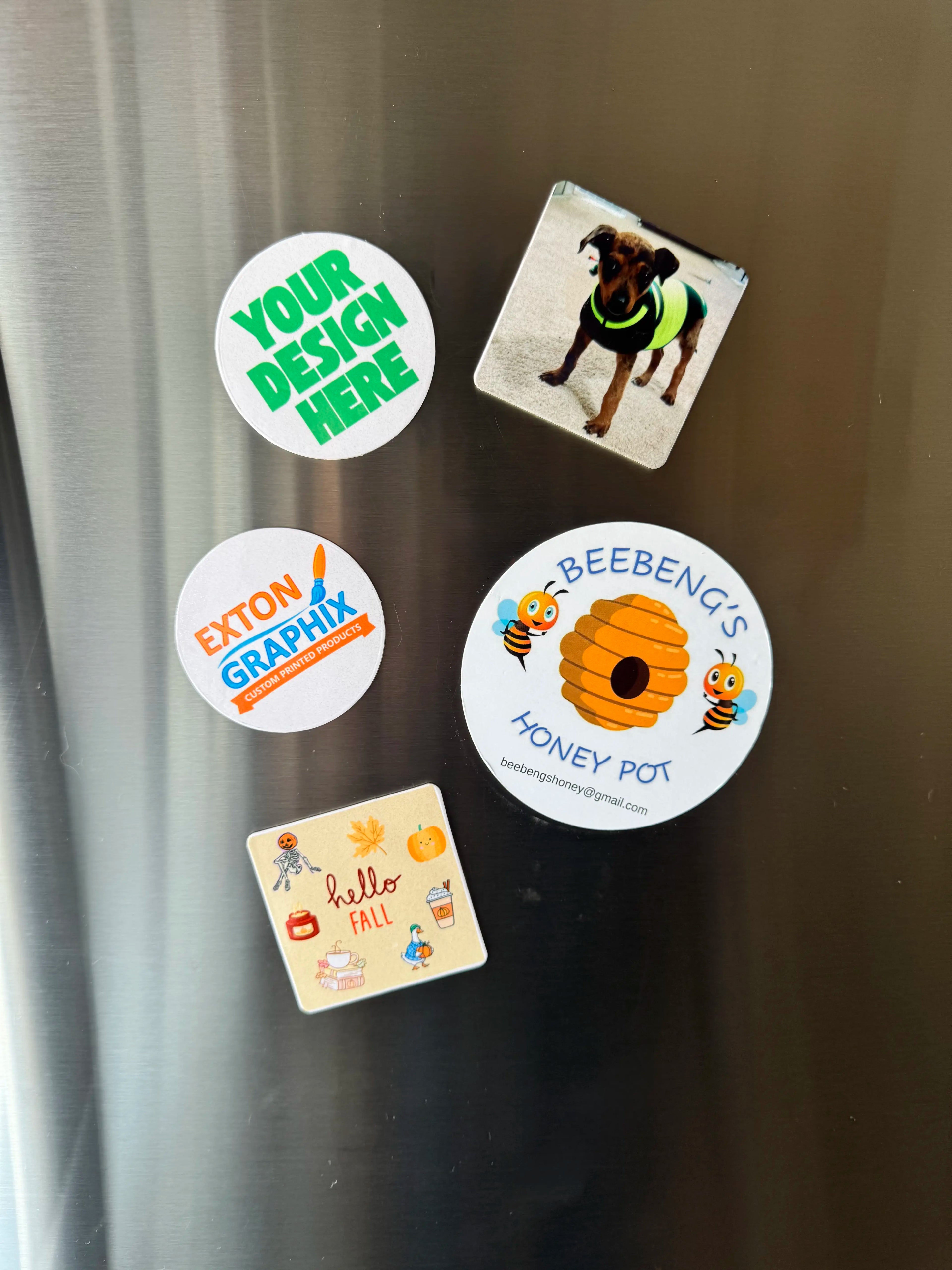 Set of customizable stickers on a metallic surface