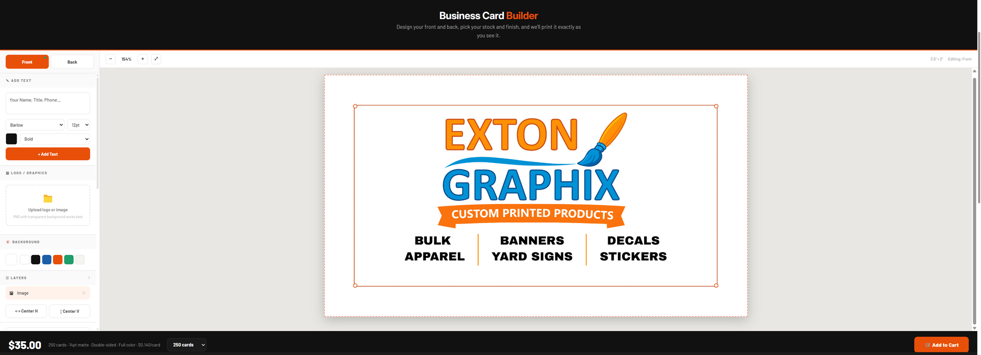 Image of exton graphix business card builder tool